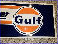 Vintage 60s/70s/80s Gulf Cruisemaster Metal Sign, Oil, Gas, Tire, 40x12, Two Sided