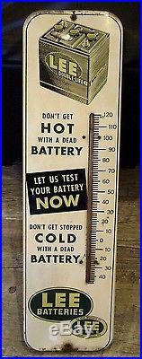 Vintage 6v LEE BATTERIES Thermometer 27 - very old rare sign battery tires