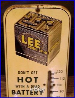 Vintage 6v LEE BATTERIES Thermometer 27 - very old rare sign battery tires