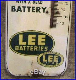 Vintage 6v LEE BATTERIES Thermometer 27 - very old rare sign battery tires