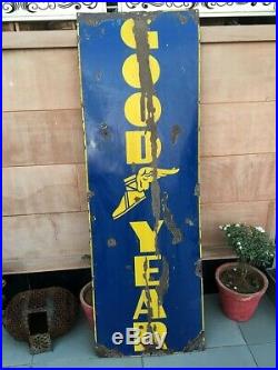 Vintage 72'' Big Oil Gas Station Good Year Tyre Adv Enamel Porcelain Sign Board