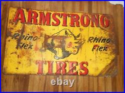 Vintage ARMSTRONG RHINO FLEX TIRES GAS STATION OIL Tin Advertising SIGN