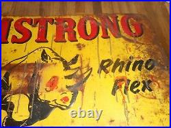 Vintage ARMSTRONG RHINO FLEX TIRES GAS STATION OIL Tin Advertising SIGN