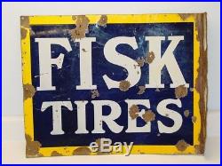 Vintage Advertising Flange Sign Fisk Tires, Original, Porcelain