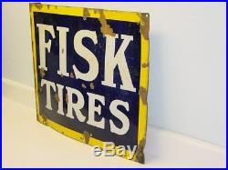 Vintage Advertising Flange Sign Fisk Tires, Original, Porcelain