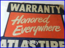 Vintage Advertising Sign- Atlas Tires Warranty Sign- Vintage Service Station