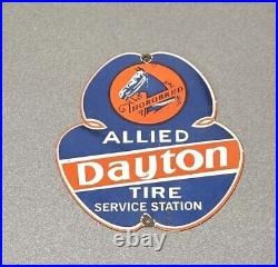 Vintage Allied Dayton Tire Horse Service Station Porcelain Sign Car Gas Auto Oil