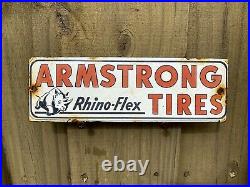 Vintage Armstrong Tires Porcelain Sign Gas Oil Rhino Flex Used Car Dealer Parts