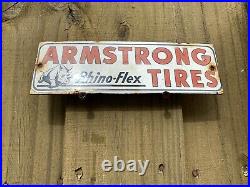 Vintage Armstrong Tires Porcelain Sign Gas Oil Rhino Flex Used Car Dealer Parts