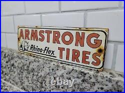 Vintage Armstrong Tires Porcelain Sign Rhino-flex Automobile Parts Service