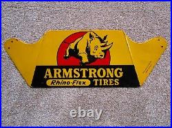 Vintage Armstrong Tires Sign Rhino Flex Antique Gas Sign Gasoline Oil 7x21