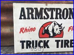 Vintage Armstrong Tires Sign Rhino Flex Antique Gas Sign Gasoline Oil 9x14
