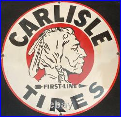 Vintage Art CARLISLE TIRES FIRST LINE PORCELAIN ENAMEL SIGN Rare Advertising 30