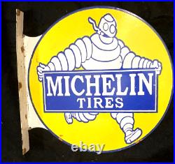 Vintage Art MICHELIN TIRES FLANGE SIGN PORCELAIN ENAMEL Rare Advertising