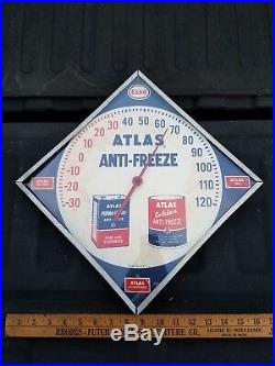 Vintage Atlas Esso Gas Oil Battery Tire Metal Thermometer Sign 12x12 Antifreeze