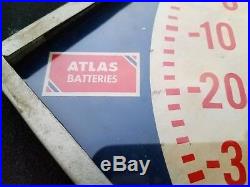 Vintage Atlas Esso Gas Oil Battery Tire Metal Thermometer Sign 12x12 Antifreeze