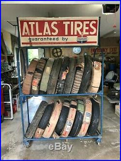 Vintage Atlas Gas Station Dealer Tire Display Stand Rack Atlas Advertising Sign