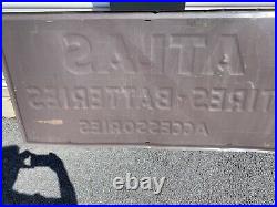 Vintage Atlas Tires & Batteries Embossed Metal Sign Dated 1947 6 W X 3 H