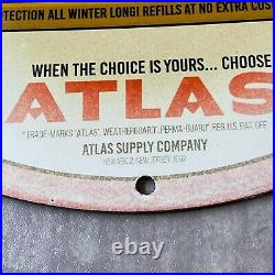 Vintage Atlas Tires & Batteries Porcelain Gas Oil Auto Car Service Ad Metal Sign