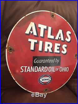 Vintage Atlas Tires Standard Oil Porcelain Gas Service Station Pump Sign