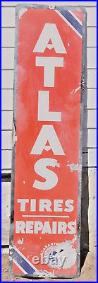 Vintage Atlas Tires Standard Oil Porcelain Vertical Advertising Gas Station Sign