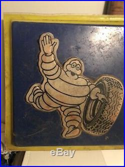 Vintage Authentic Michelin Embossed Sign Man Tires Tire Advertising Old Shop