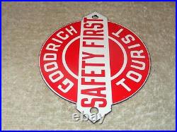 Vintage B. F. Goodrich Tires & Tourist License Plate Topper Porcelain Metal Sign