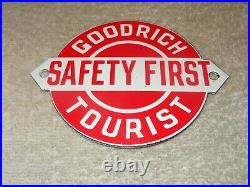 Vintage B. F. Goodrich Tires & Tourist License Plate Topper Porcelain Metal Sign
