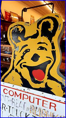 Vintage Bear Alignment Huge Metal Sign Service Station Tin Sign Belle Fourche