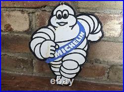 Vintage Blue Michelin Man Tires Porcelain Advertising Door Sign Tire 9 X 7