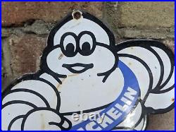 Vintage Blue Michelin Man Tires Porcelain Advertising Door Sign Tire 9 X 7