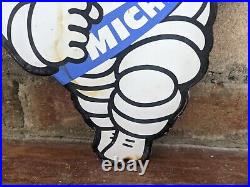 Vintage Blue Michelin Man Tires Porcelain Advertising Door Sign Tire 9 X 7