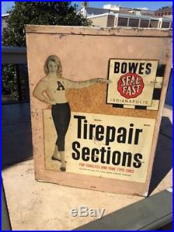 Vintage Bowes Bows Seal Fast Metal Tube Tire Repair Cabinet Pinup Girl