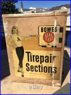 Vintage Bowes Bows Seal Fast Metal Tube Tire Repair Cabinet Pinup Girl