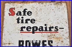 Vintage Bowes Seal Fast Tire Repair Double Sided Gas Oil Metal Advertising Sign