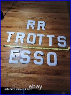 Vintage Brass Porcelain Enamel Esso Roosters Sign 4 Letters Rest Roses Roots