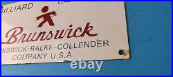 Vintage Brunswick Billiards Porcelain Service Pool Tables Gas Pump Sign