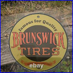 Vintage Brunswick Famous For Quality Tires Porcelain Gas Oil 4.5 Sign