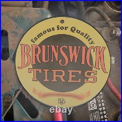 Vintage Brunswick Famous For Quality Tires Porcelain Gas Oil 4.5 Sign