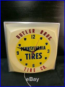 Vintage Butler Bros. Brothers Tire Co. Store Advertising Display Wall Clock Sign