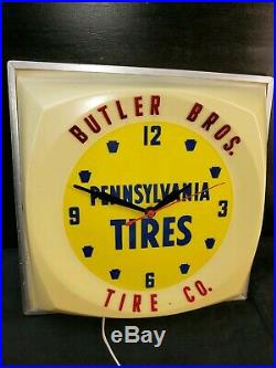 Vintage Butler Bros. Brothers Tire Co. Store Advertising Display Wall Clock Sign