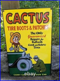 Vintage Cactus Tire Boot Porcelain Enamel Tire Station Sign 8 X 12