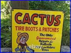 Vintage Cactus Tire Boot Porcelain Enamel Tire Station Sign 8 X 12