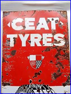 Vintage Ceat Tire Tyres Sign Board Porcelain Enamel Avertising Gas Pump Display