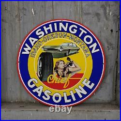 Vintage Chieg Tire Gasoline Porcelain Service Station Auto Pump Plate Sign
