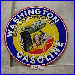 Vintage Chieg Tire Gasoline Porcelain Service Station Auto Pump Plate Sign