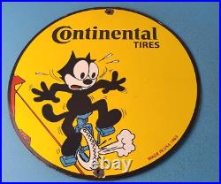 Vintage Continental Tires Porcelain Felix Cat Service Gas Pump Plate Sign