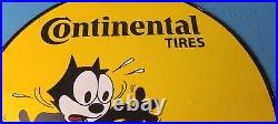 Vintage Continental Tires Porcelain Felix Cat Service Gas Pump Plate Sign