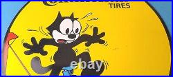 Vintage Continental Tires Porcelain Felix Cat Service Gas Pump Plate Sign