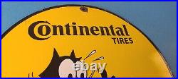 Vintage Continental Tires Porcelain Felix Cat Service Gas Pump Plate Sign